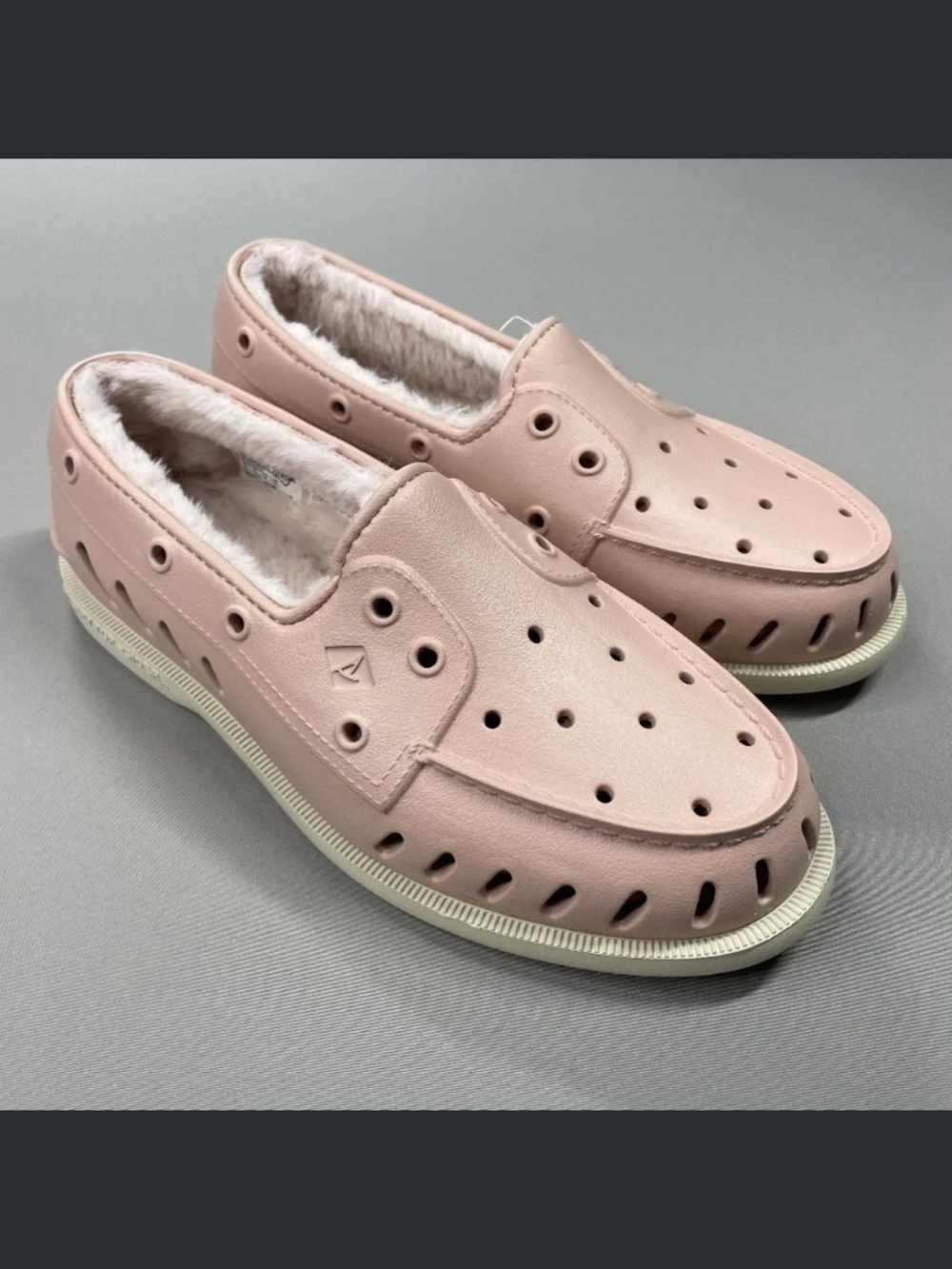 NEW Sperry Shoes Womens 9 blush pink faux fur float boat rubber slipper casual